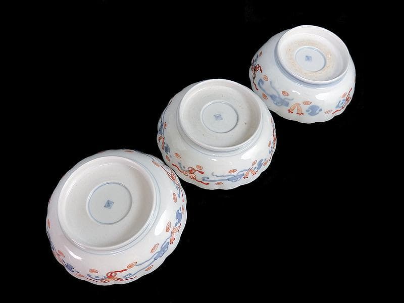 古伊万里　金襴手　牡丹に松竹梅の図　大振膾皿　３客　C784AS-CFz