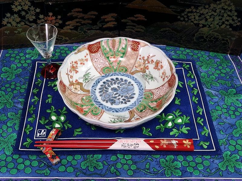 古伊万里　金襴手　牡丹に松竹梅の図　大振膾皿　３客　C784AS-CFz