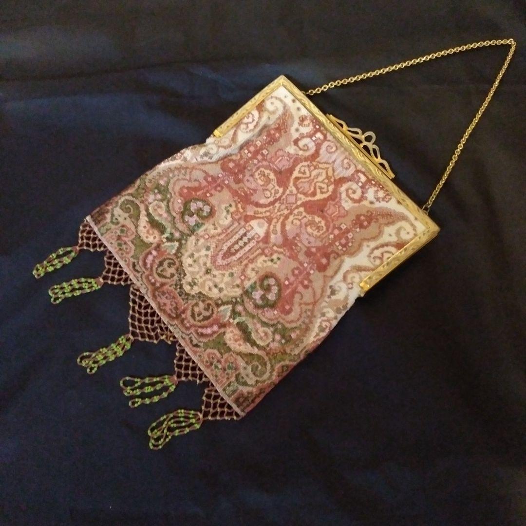 アンティーク極小ビーズのパーティーバッグビンテージフランス Vintage French Petite Floral Beads Embroidery Bag（ヴィンテージ