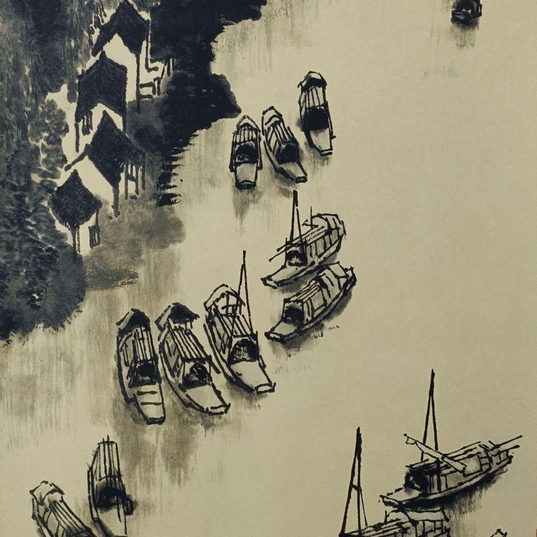 李可染・千帆競発 中堂掛軸 鑑賞用 宣紙装裱／書斎・和室・店舗装飾に最適