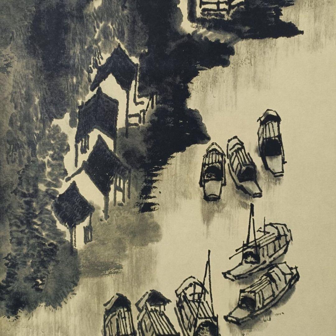 李可染・千帆競発 中堂掛軸 鑑賞用 宣紙装裱／書斎・和室・店舗装飾に最適