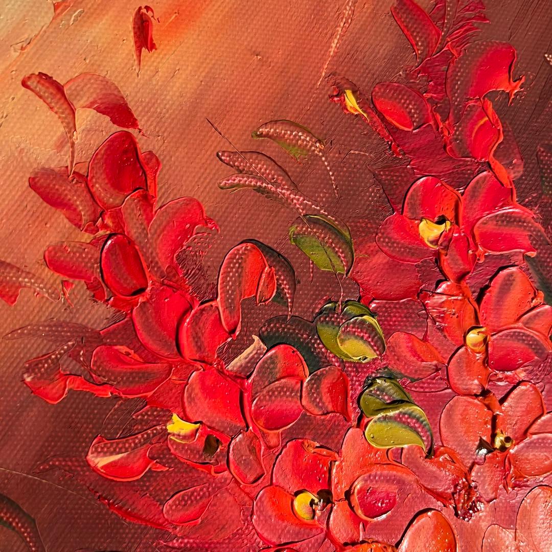 手書き油絵 花瓶の花 額付 絵画 インテリア 油彩画