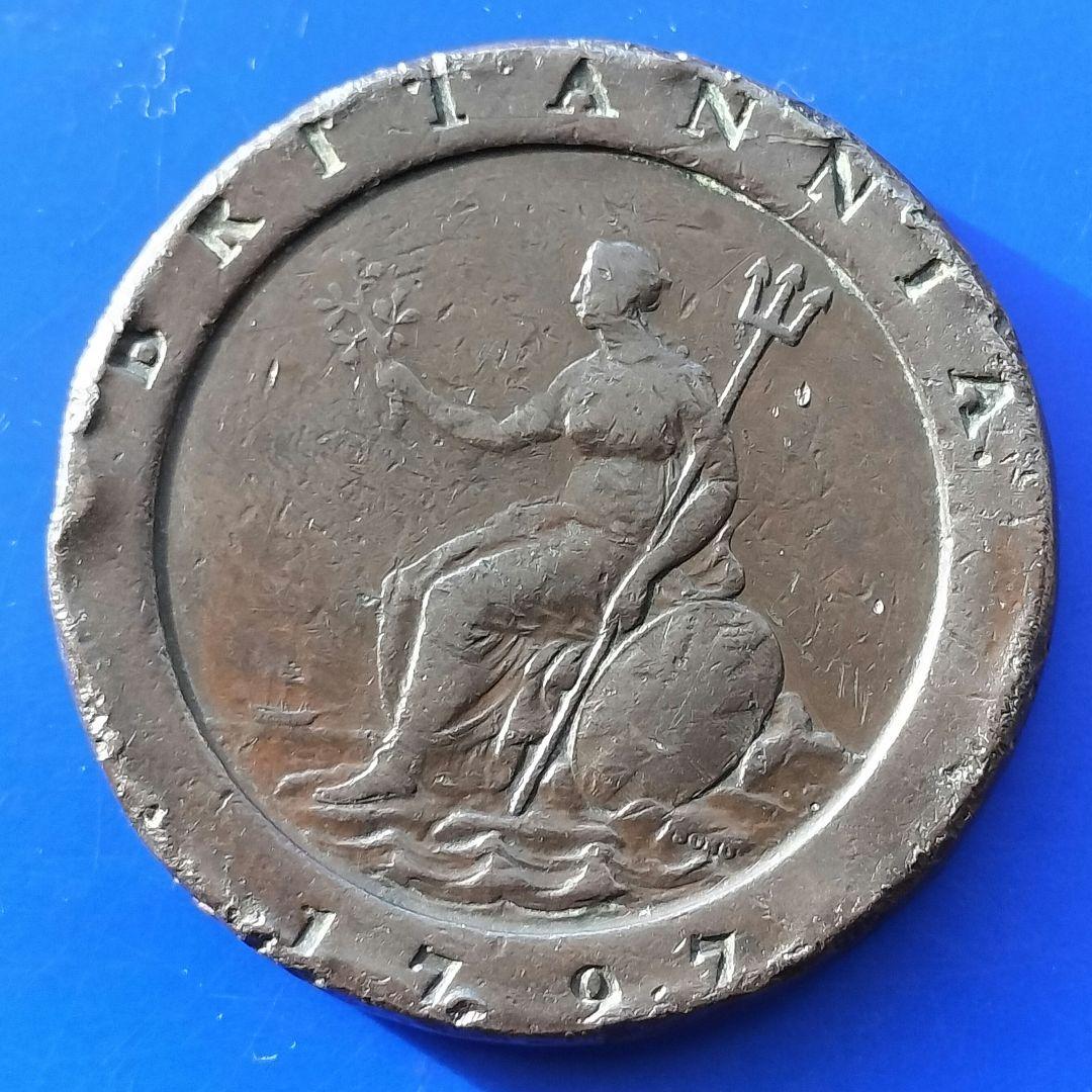 イギリス　2ペンス銅貨（車輪銭）ジョージ3世/ブリタニア（1797年）