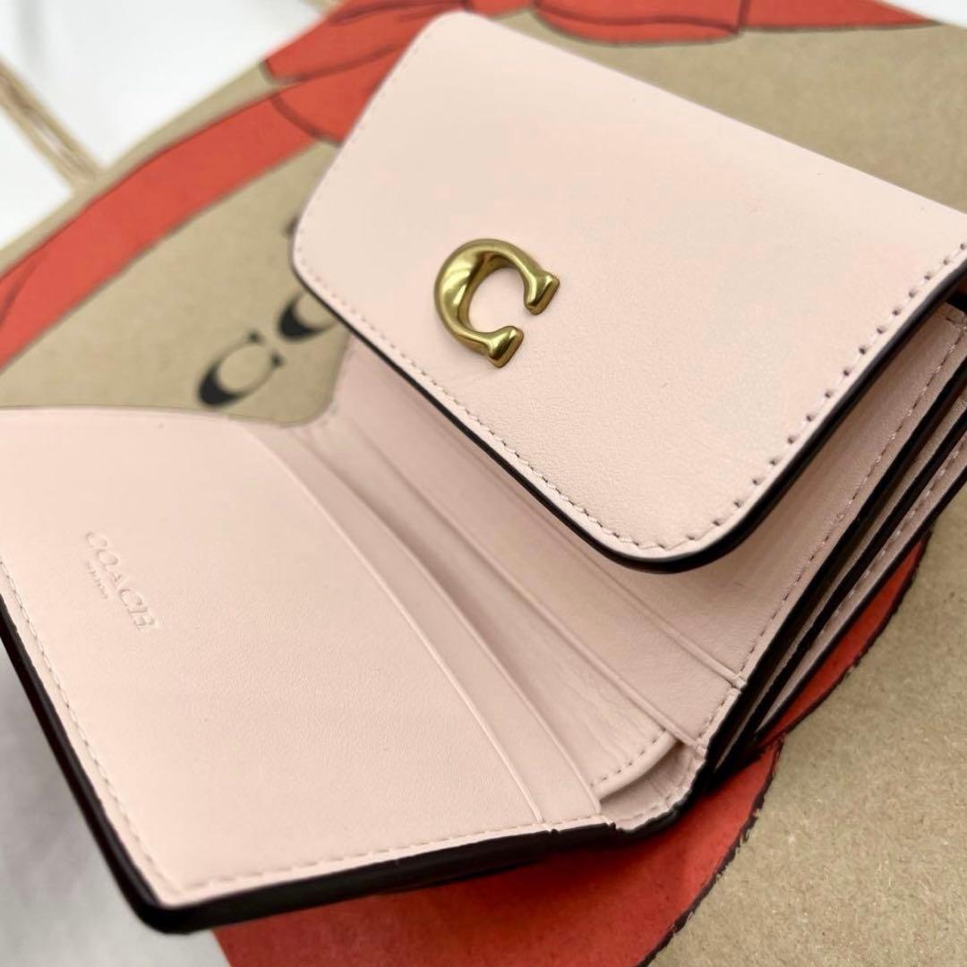 コーチ☆新品☆レザー カードホルダー 三つ折り財布／ブラッシュピンク