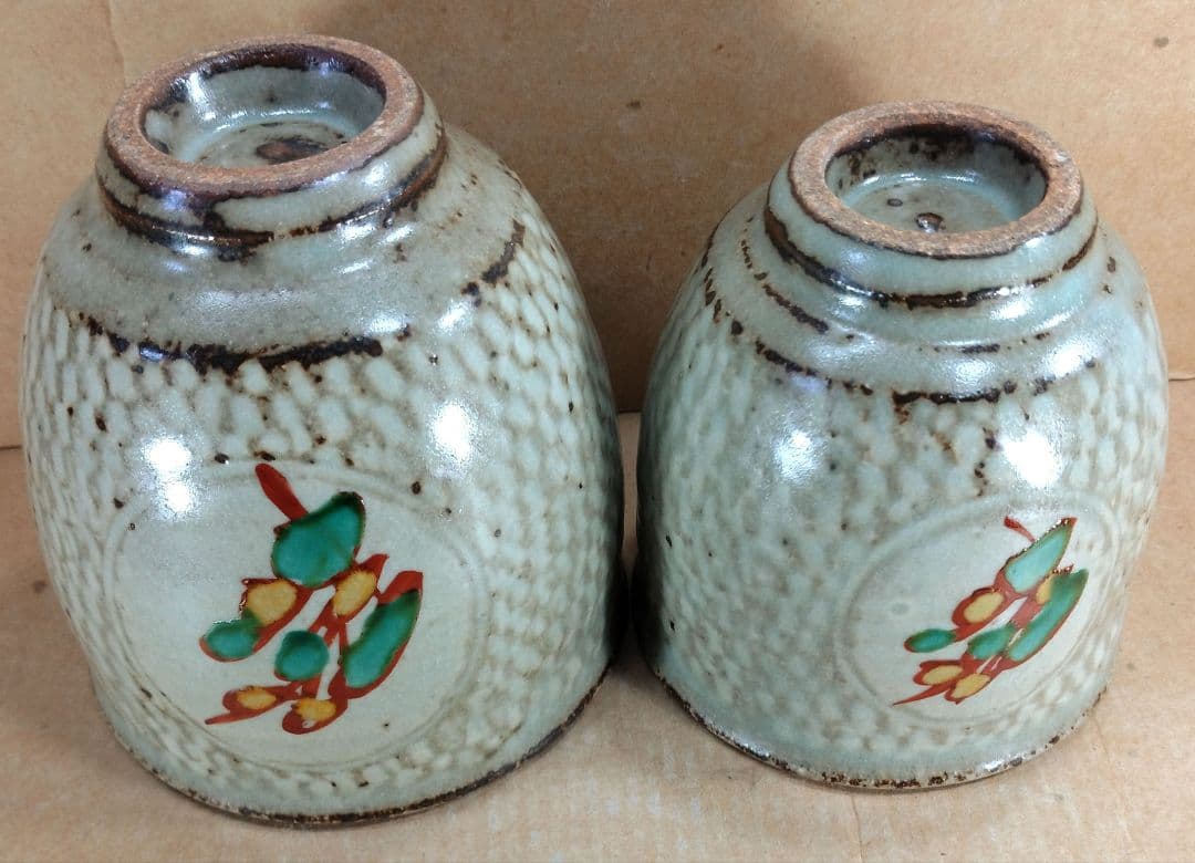 【本物保証】島岡達三 象嵌赤絵夫婦湯呑 共箱 人間国宝 未使用品 益子焼