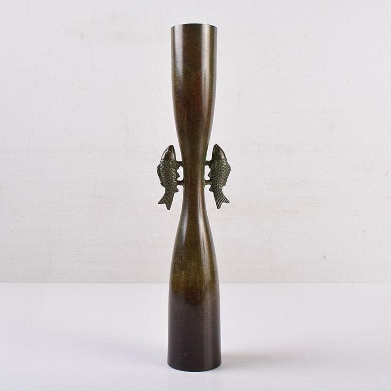 唐銅風炉師　黒瀬宗康作　唐銅　鯉耳花入　共箱　V　R8967