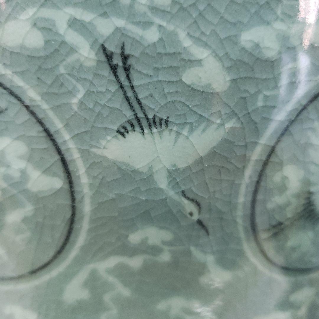 Bフライデー蔵出し特価 青磁 鶴模様 陶器 花瓶 作家物海剛作桐箱