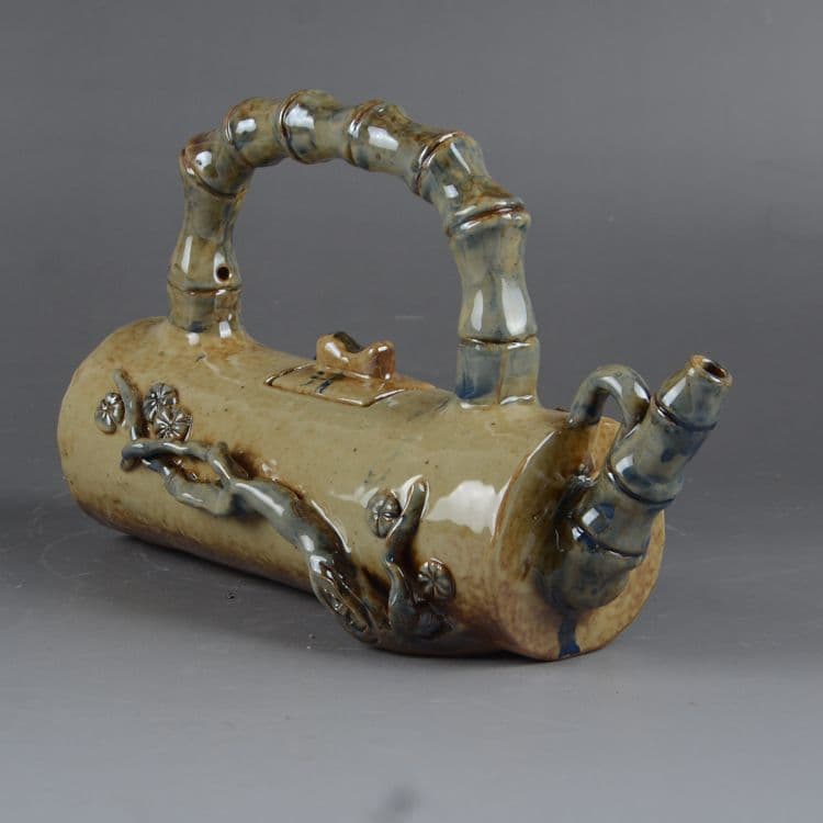 陶器て彫刻竹の節梁を持ちます壺茶壺徳利の置物  現代工芸品  美術品 置物