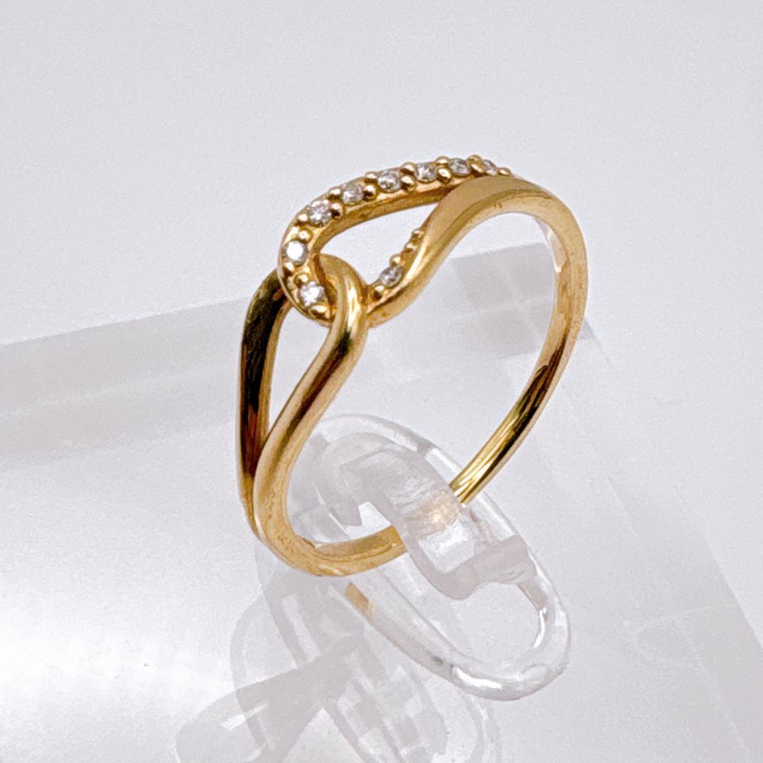 【4℃】K10YG ダイヤモンドライン 細身ツイストリング 15〜15.5号