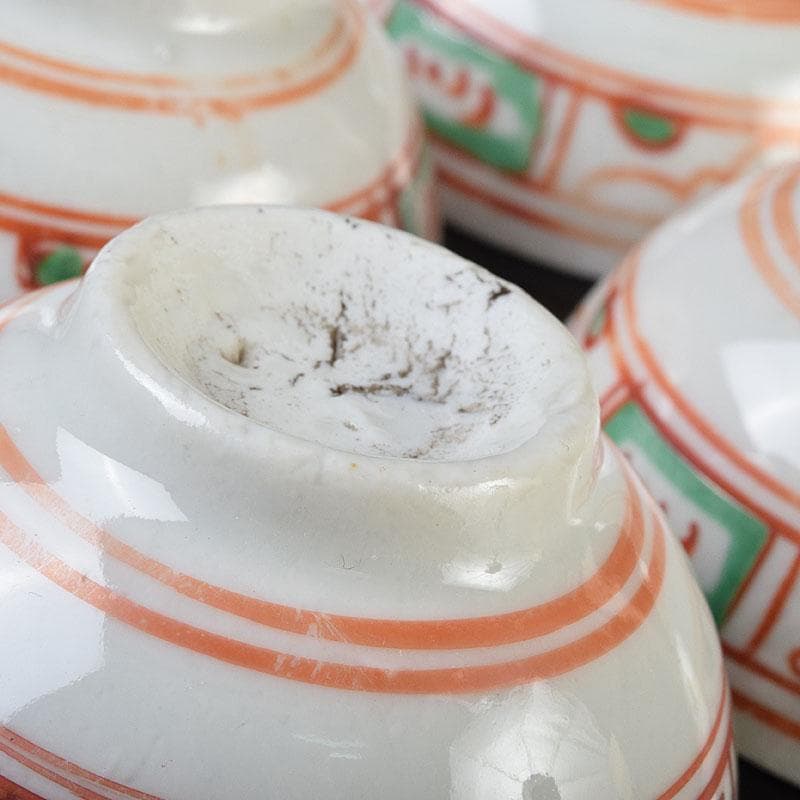 中国 古渡 赤絵呉須 花草文 煎茶碗 五客 時代箱 V R9530