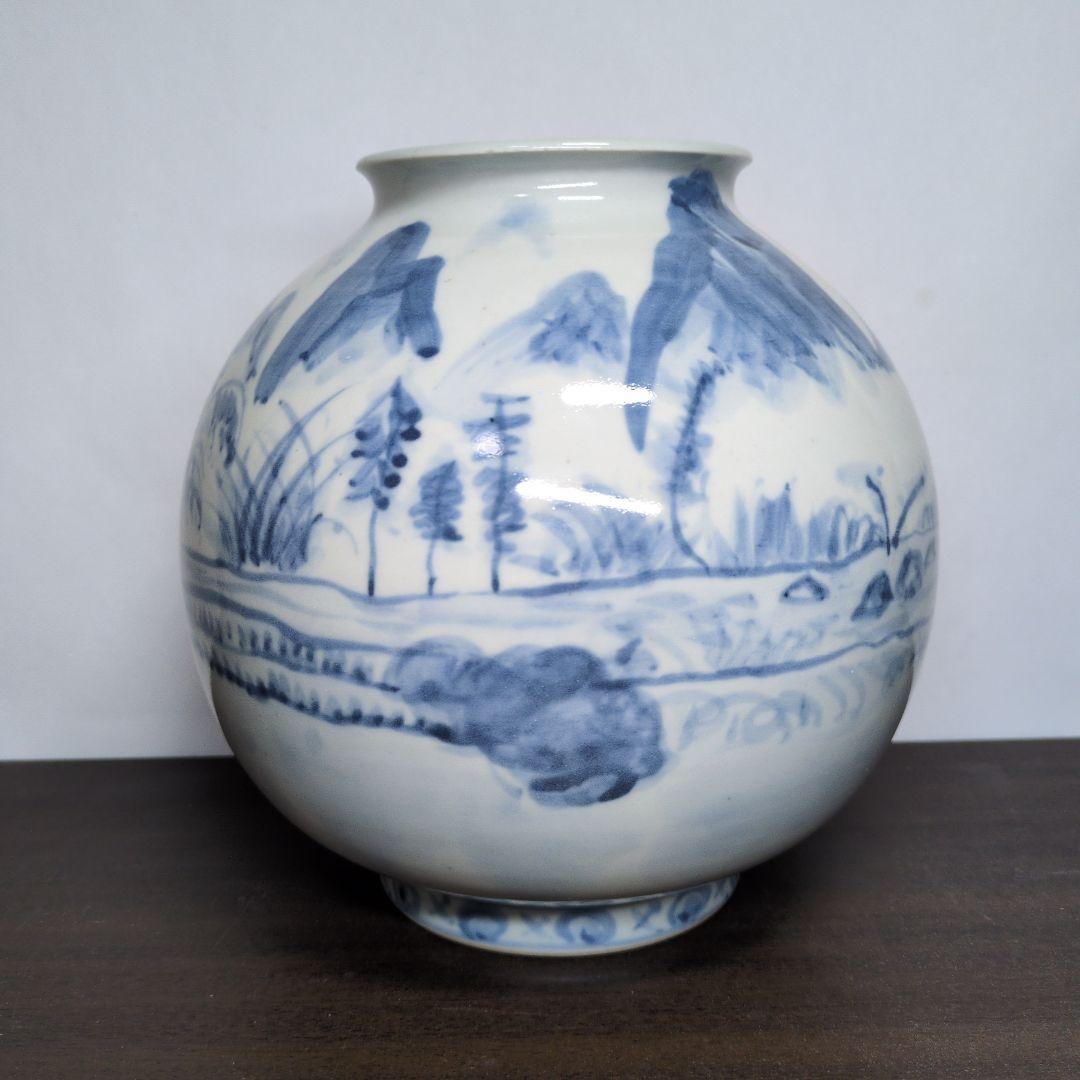 佐藤走破 作 染付 山水文 花瓶 高さ約20cm