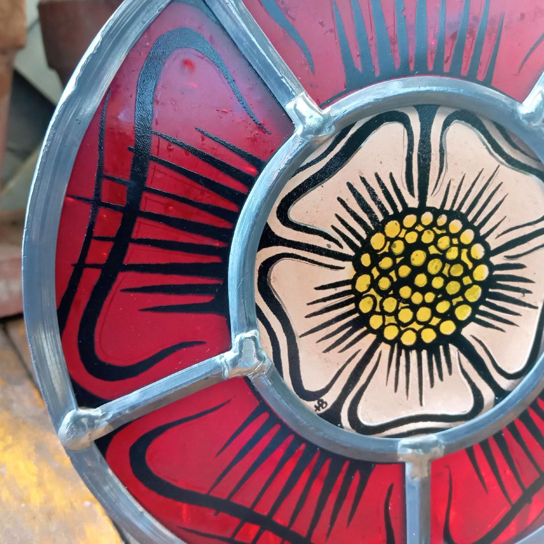 アメリカ ステンドグラス 中世風 教会風 花文様バラ窓グラスマスターズ