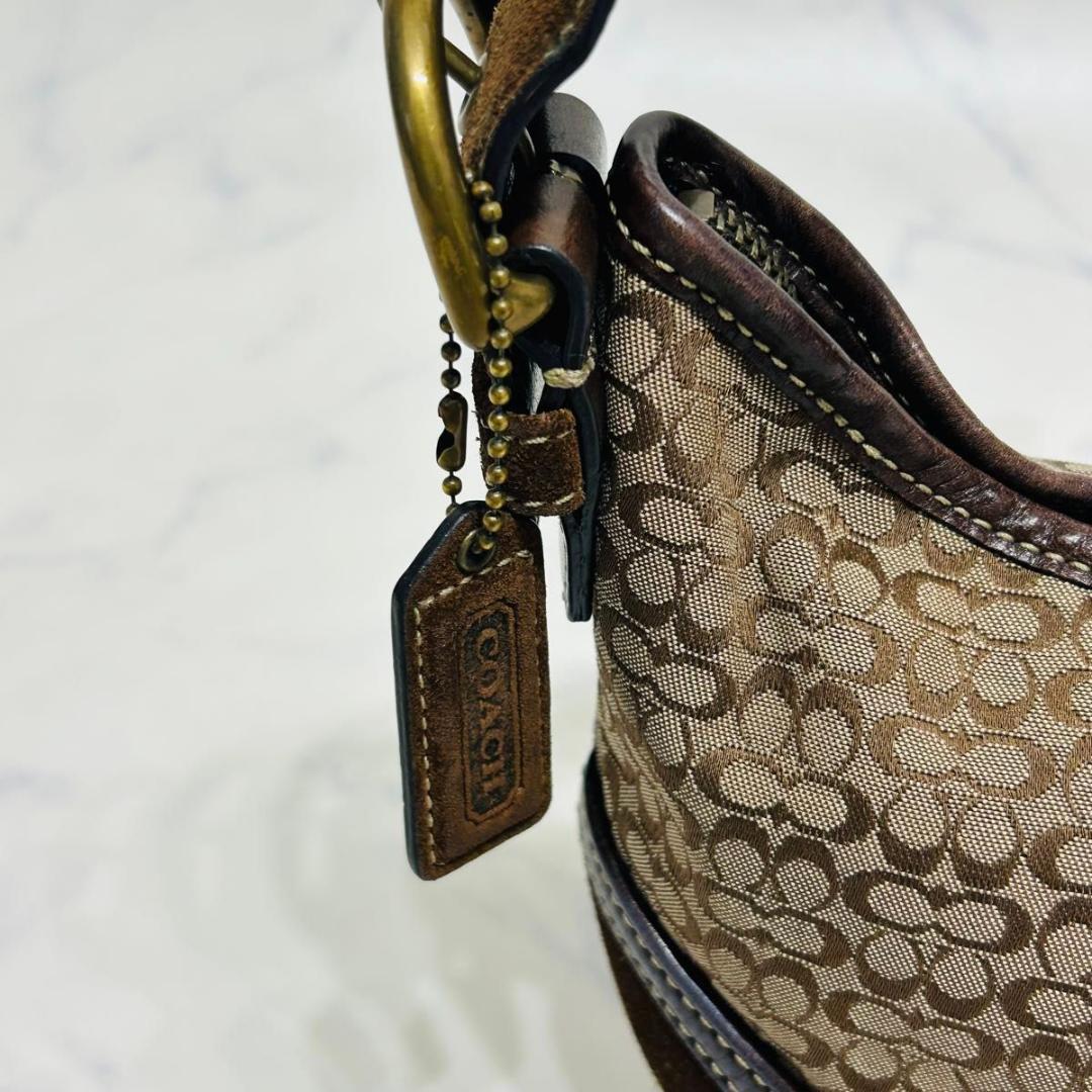 コーチ　ホーボー　ワンショルダーバッグ　スエード　キャンバス　シグネチャー