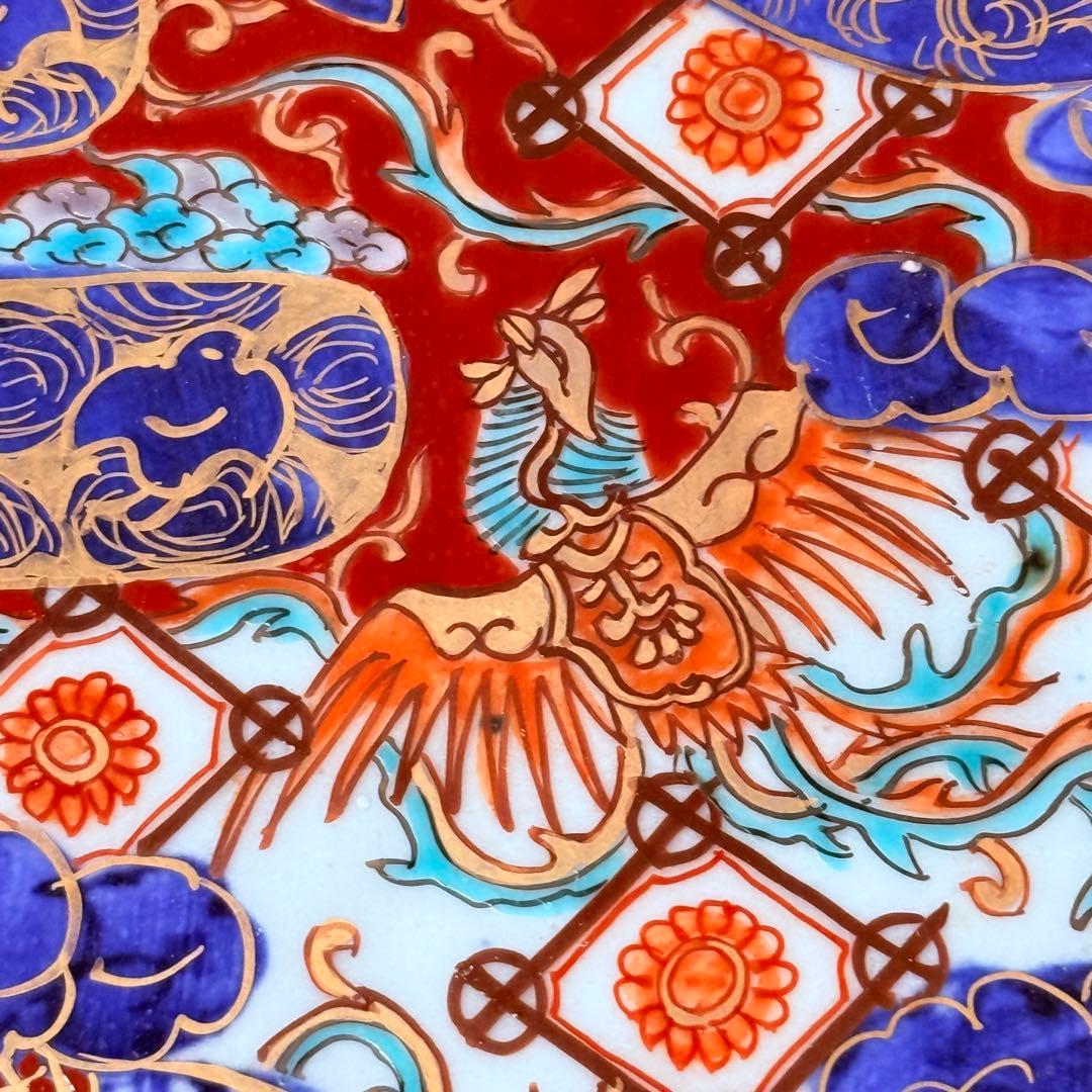 古伊万里 染錦 鳳凰 松竹梅 飛魚 千鳥 八角皿 冨貴長春 超細密技巧 46