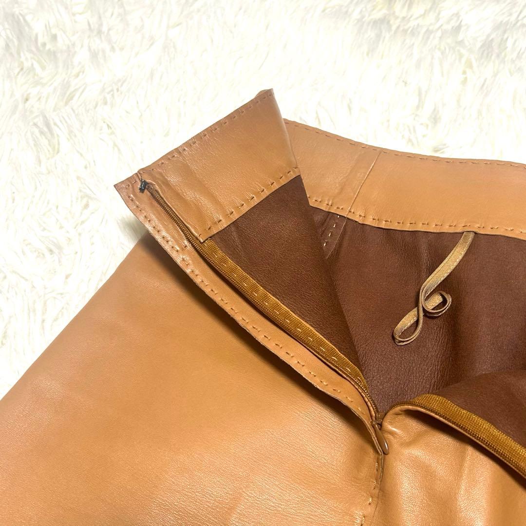 美品　エルメス　スカート　42(XL相当) ブラウン系 牛革　レザー