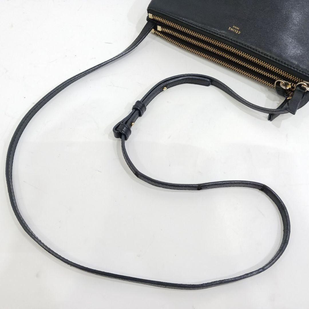 セリーヌ トリオ ショルダーバッグ レザー ブラック