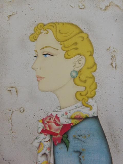 谷川泰宏、薔薇のスカーフ、希少な額装用画集より、新品高級額装付、状態良好