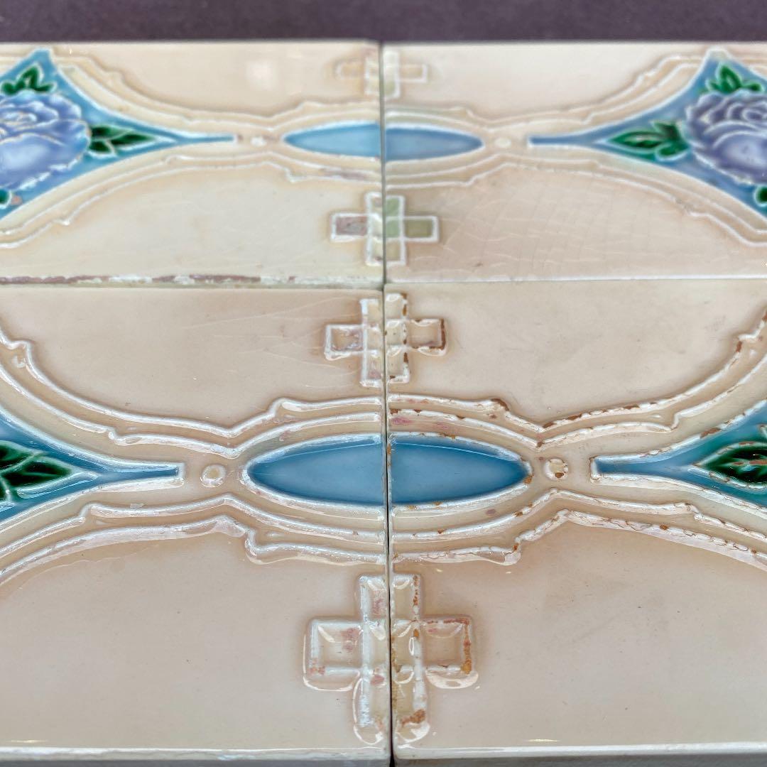 ハンドメイド日本製アンティークマジョリカタイル⑩A4枚セット