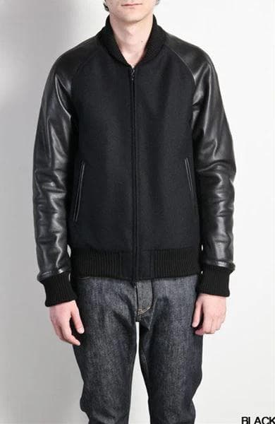 ATTACHMENT カシミヤ混レザー切り替えスタジャン 2 Black