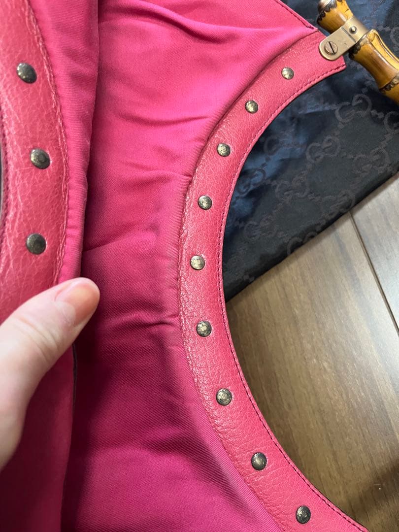 GUCCI ピンク ハンドバッグ バンブーハンドル