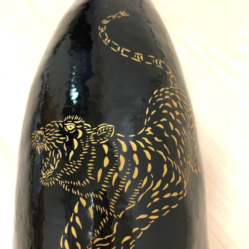 漆絵 】 漆塗り 瓢箪 （黒漆） 大長ひょうたん ☆虎 #JE012 漆絵 】 漆