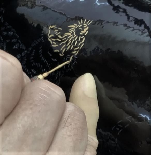 漆絵 】 漆塗り 瓢箪 （黒漆） 大長ひょうたん ☆虎 #JE012