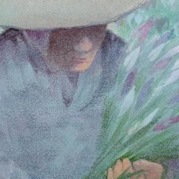 絵画「あやめ摘む」　水彩画