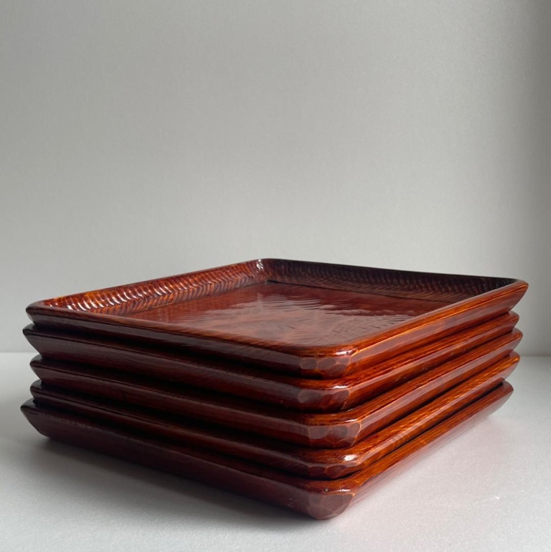 讃岐彫 四方盆 五客 小盆 お盆 木製漆器 84