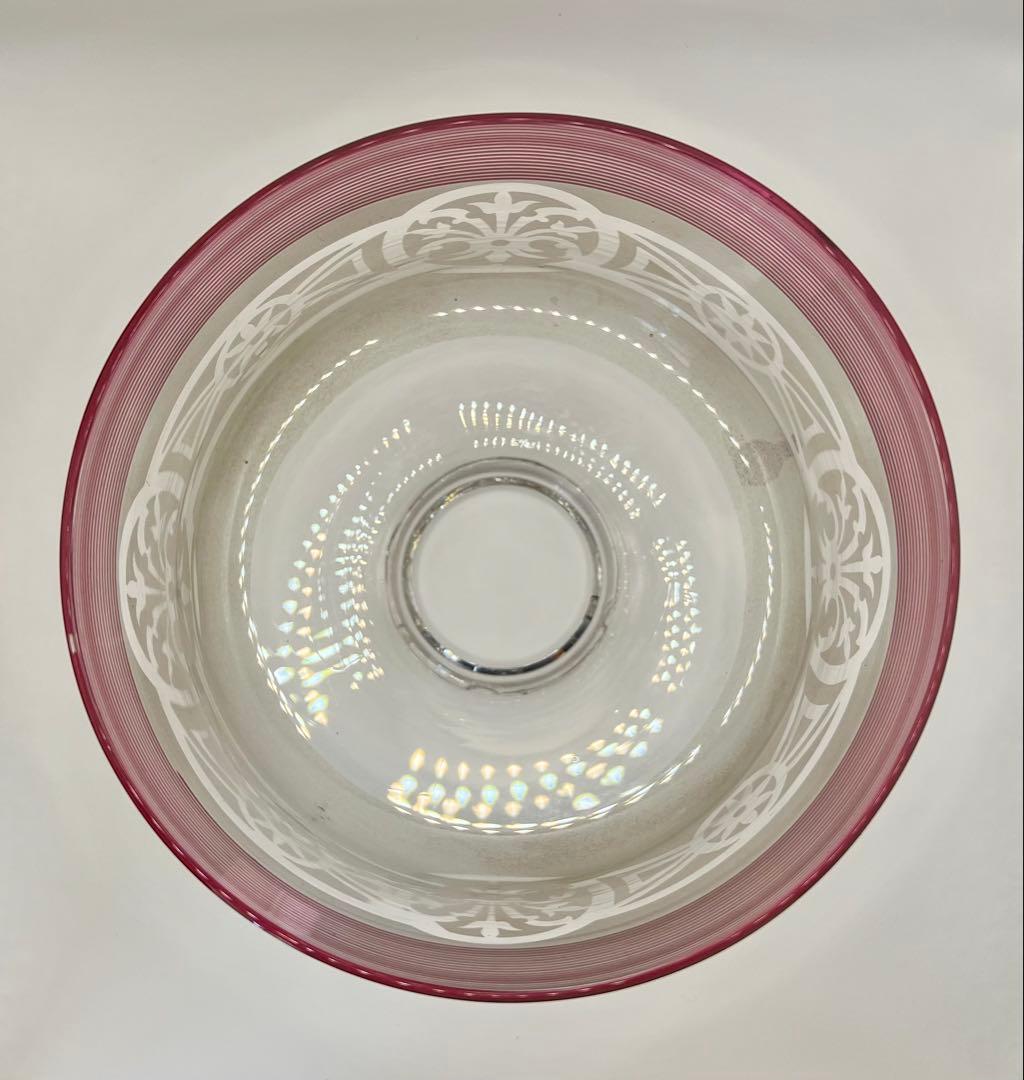 赤糸巻き電笠スリガラス透かし模様大正ロマン洋館ウランガラスアンティーク