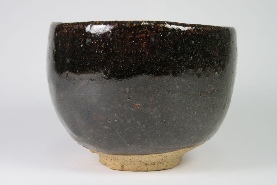 希少品！【上口愚朗】師、川喜田半泥子！鉄釉片身替茶碗（上口等、識箱