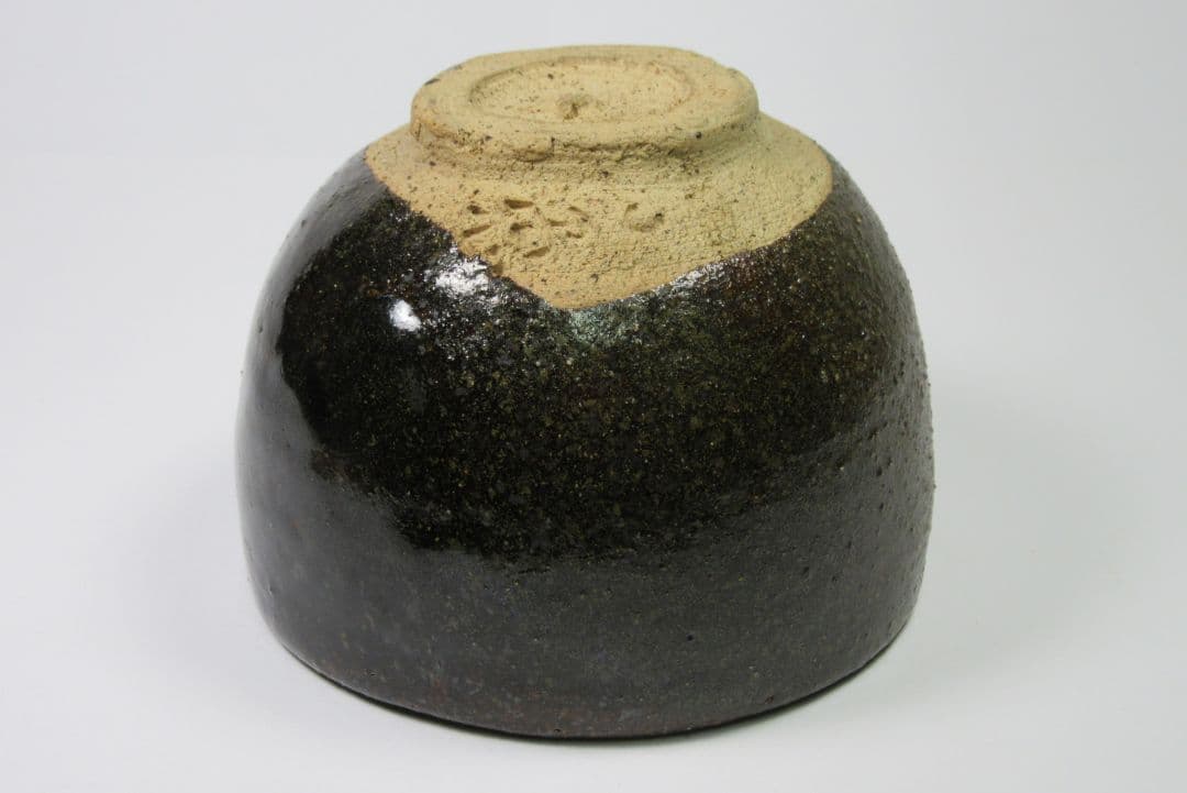 希少品！【上口愚朗】師、川喜田半泥子！鉄釉片身替茶碗（上口等、識箱