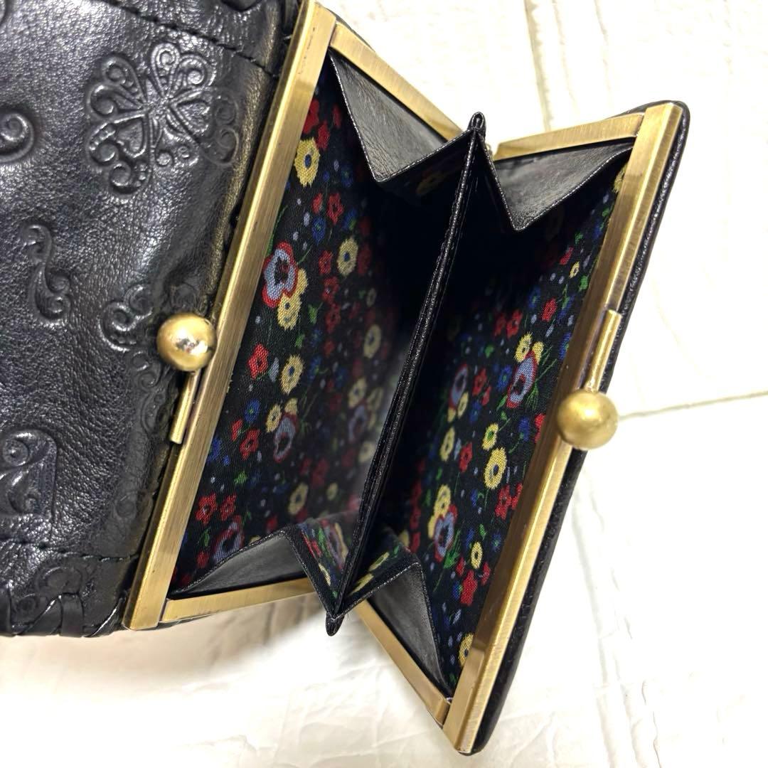 希少 ANNA SUI アナスイ ダリア バタフライ チャーム がま口 財布 黒
