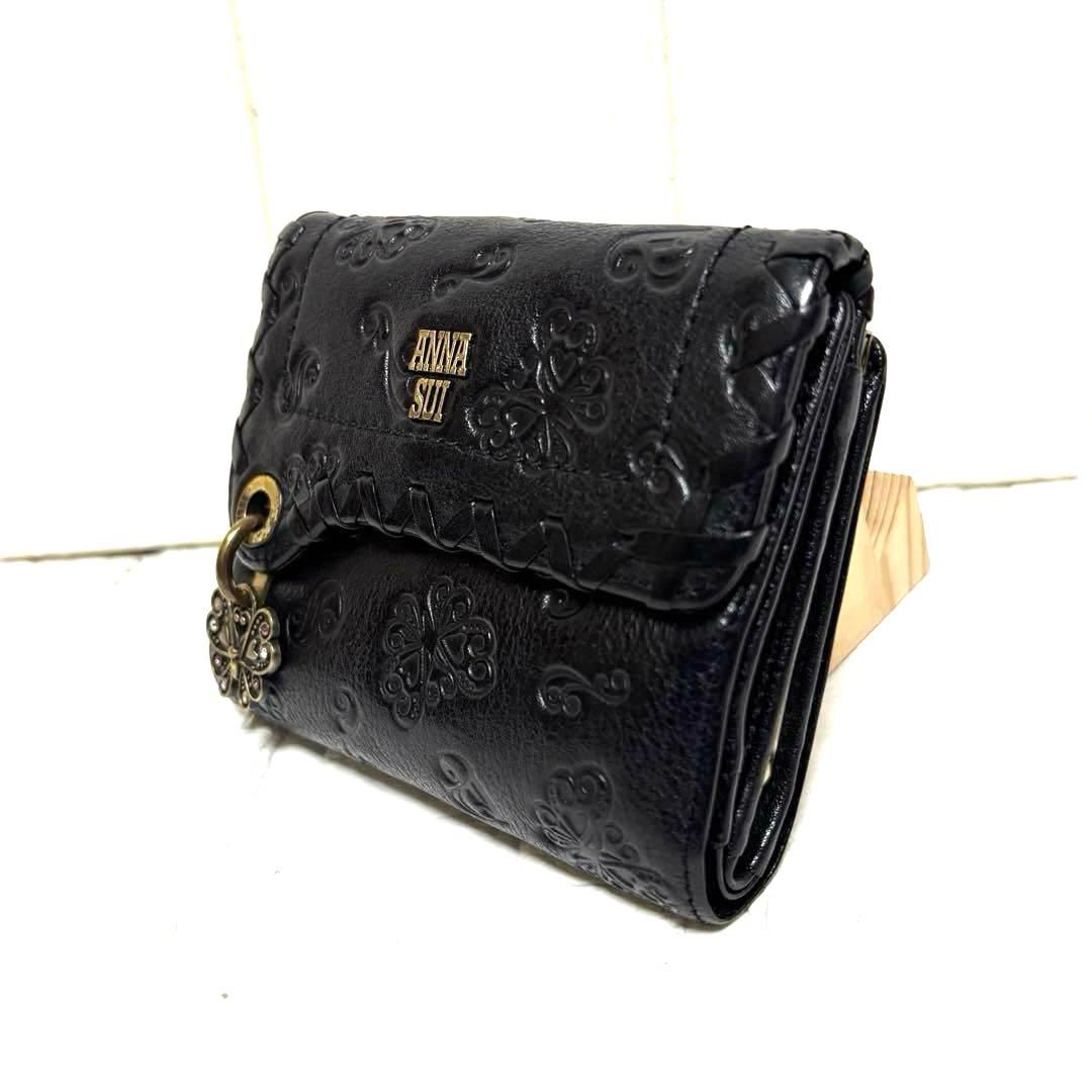 希少 ANNA SUI アナスイ ダリア バタフライ チャーム がま口 財布 黒