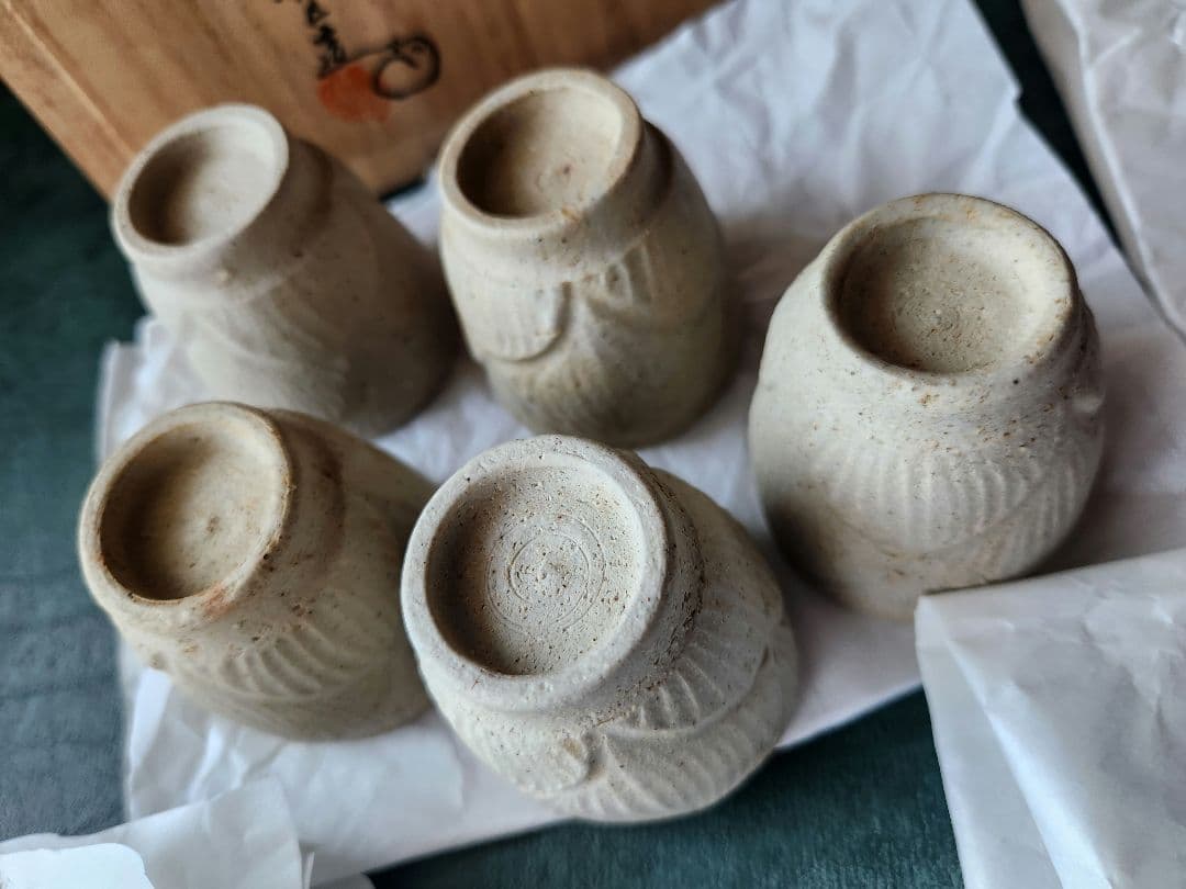 雪舟窯　宝瓶　茶器揃　煎茶器　福郷柳仙　石見焼　てびねり　蓮の茶器