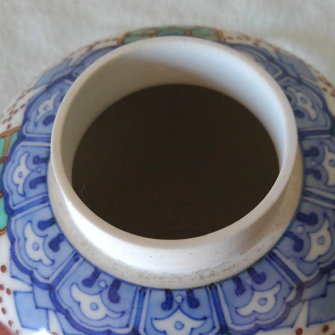 染錦赤玉ようらく紋様　茶壺