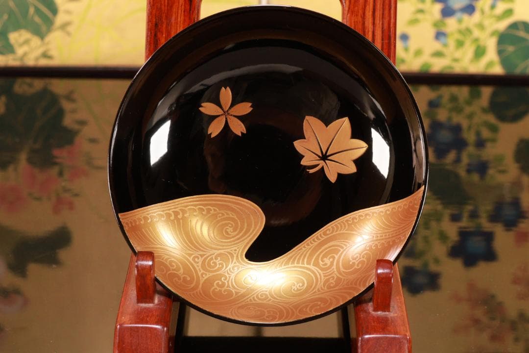 BJ120 時代輪島塗 四君子図蒔絵 吸物椀 五客 木製 茶道具 懐石 会席