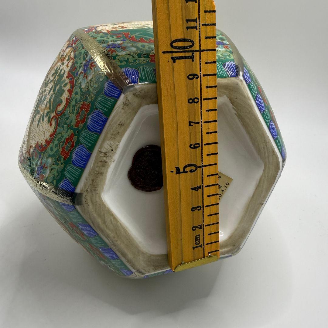 R106 彩色蒔金緑釉花鳥五稜梅瓶 花瓶（かびん）陶磁器 アンティーク