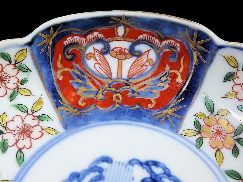 大聖寺伊万里　金襴手　桜に払子の図　４寸半皿　４枚　C351AS-AFf