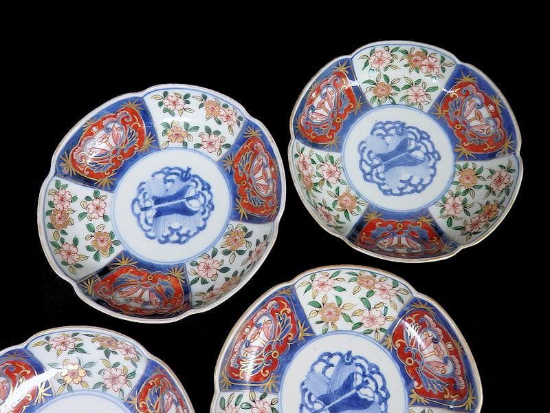 大聖寺伊万里　金襴手　桜に払子の図　４寸半皿　４枚　C351AS-AFf