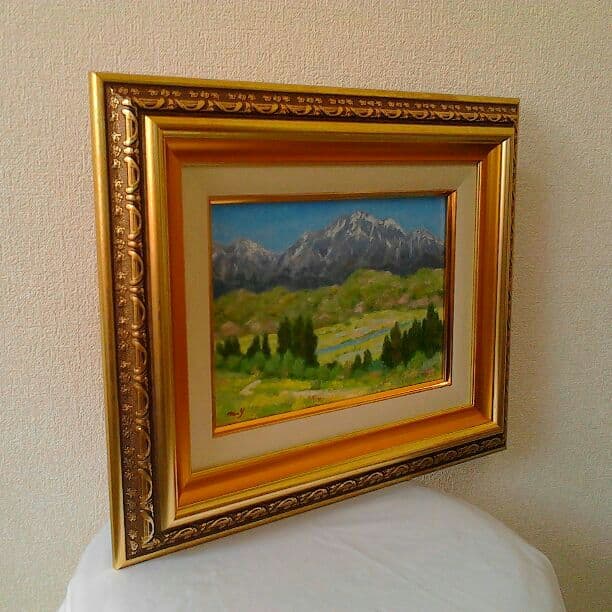 油絵　春の山