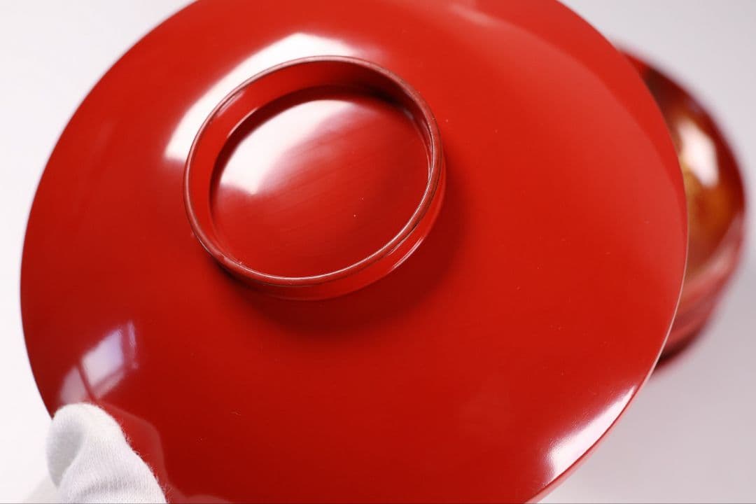 CM372】時代木製漆器 光琳写 金蒔絵 群鶴図 朱塗 引盃 五