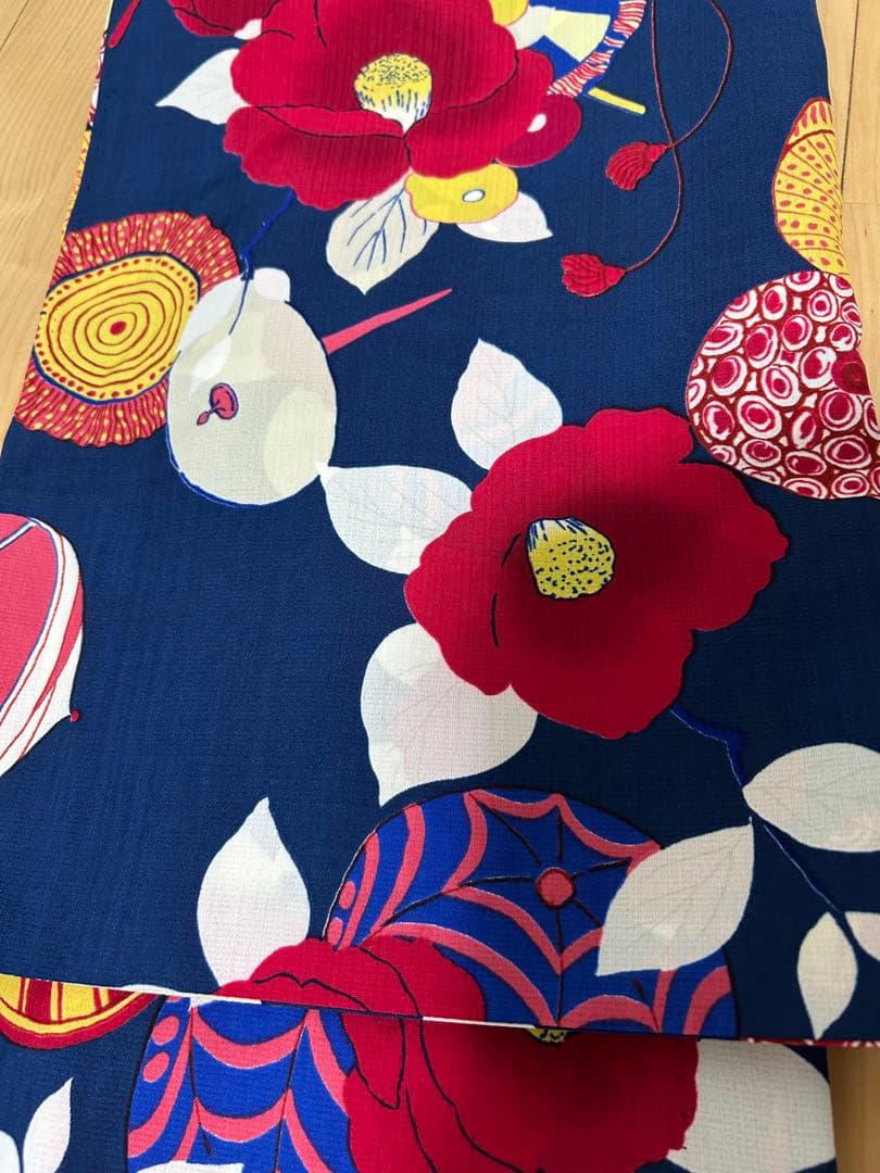 浴衣単品　ふりふ　花柄　椿　浴衣 紺色 ネイビー　セオアルファ