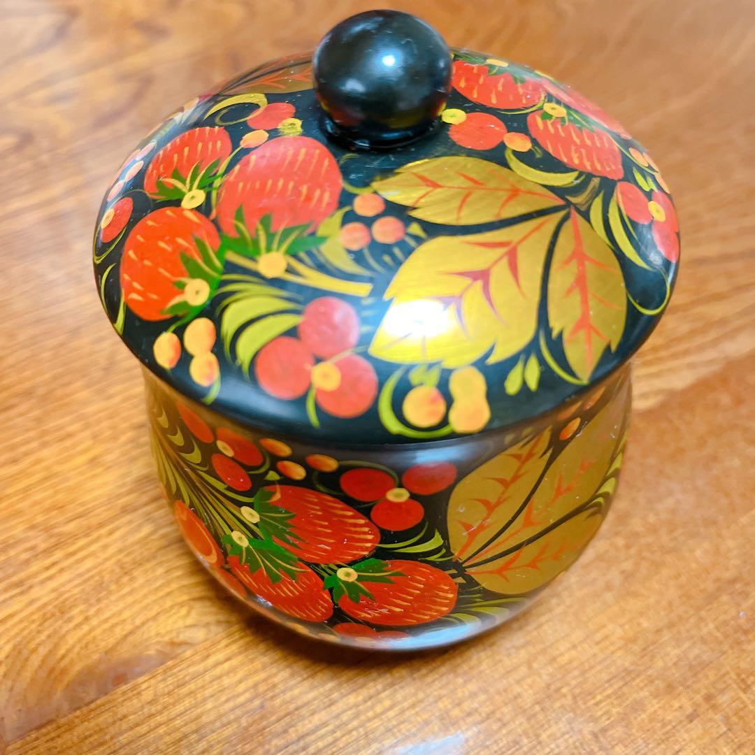 ロシアの民芸品 ホフロマ塗りの器 菓子容器 - メルカリ