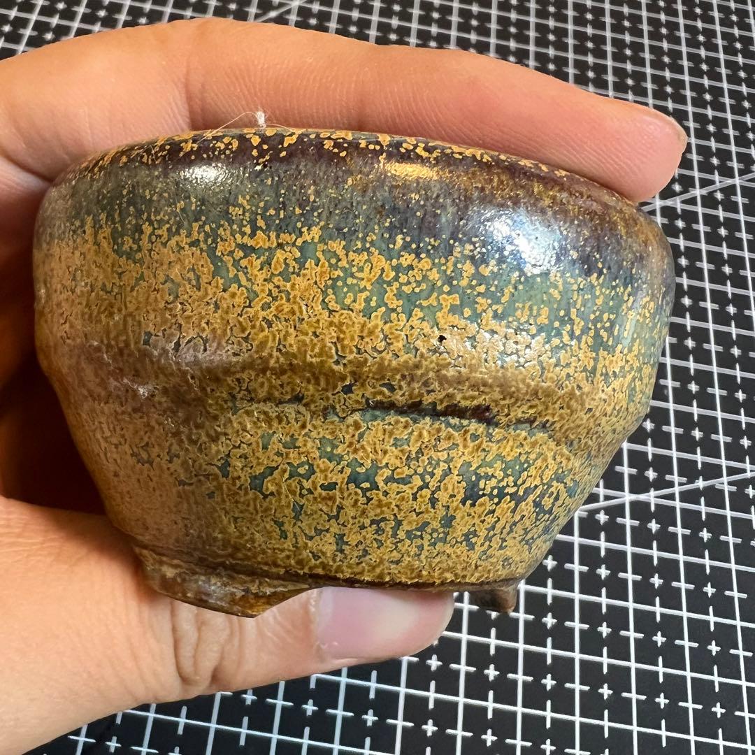 521.香山 窯変荞麦釉丸鉢 盆栽鉢 植木鉢 6.8*4cm