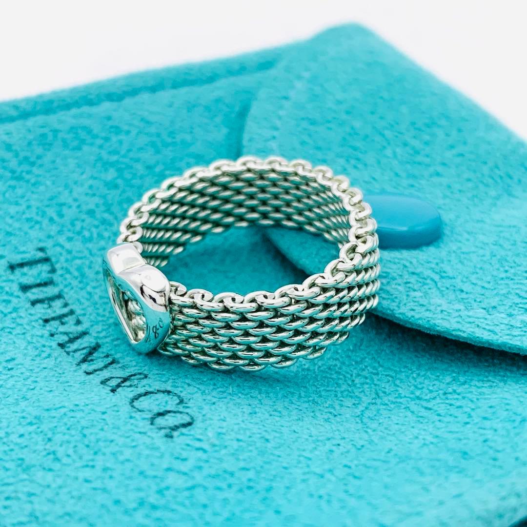 極美品 オールドティファニー サマセット ハート メッシュ リング 14号