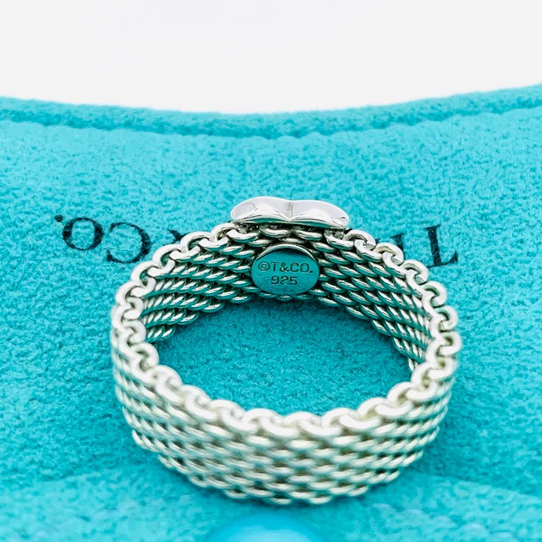 極美品 オールドティファニー サマセット ハート メッシュ リング 14号