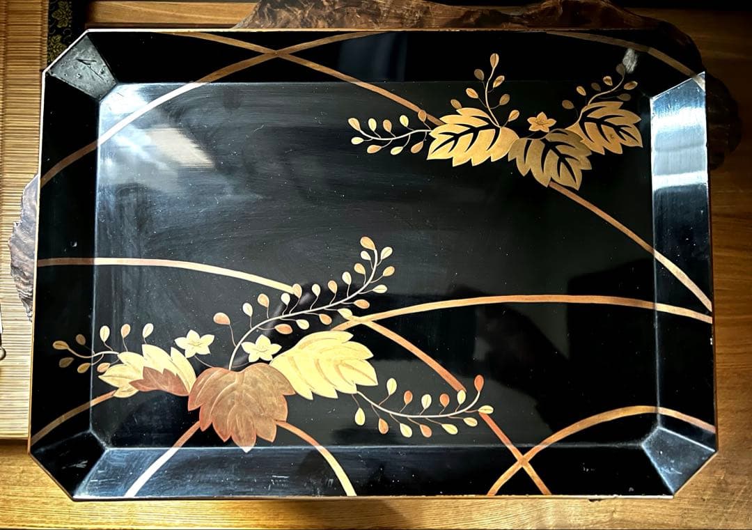 時代 漆芸 金彩 蒔絵 祝い膳 黒塗り 裏 梨地