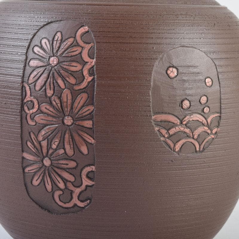 煎茶道具 常滑焼 光松作 朱泥 花草刻 横手急須 V 8655