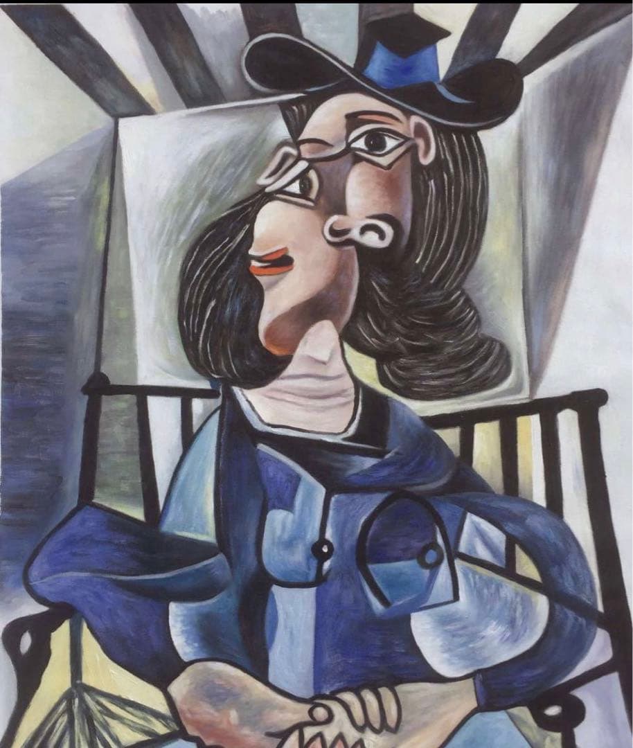 肉筆油絵☆F20号『帽子をかぶって椅子に座る女性』ピカソ/模写