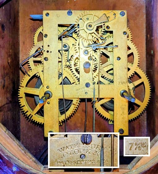 〈完動・美品〉米国Waterbury1874年　小型金筋八角ゼンマイ振り子時計